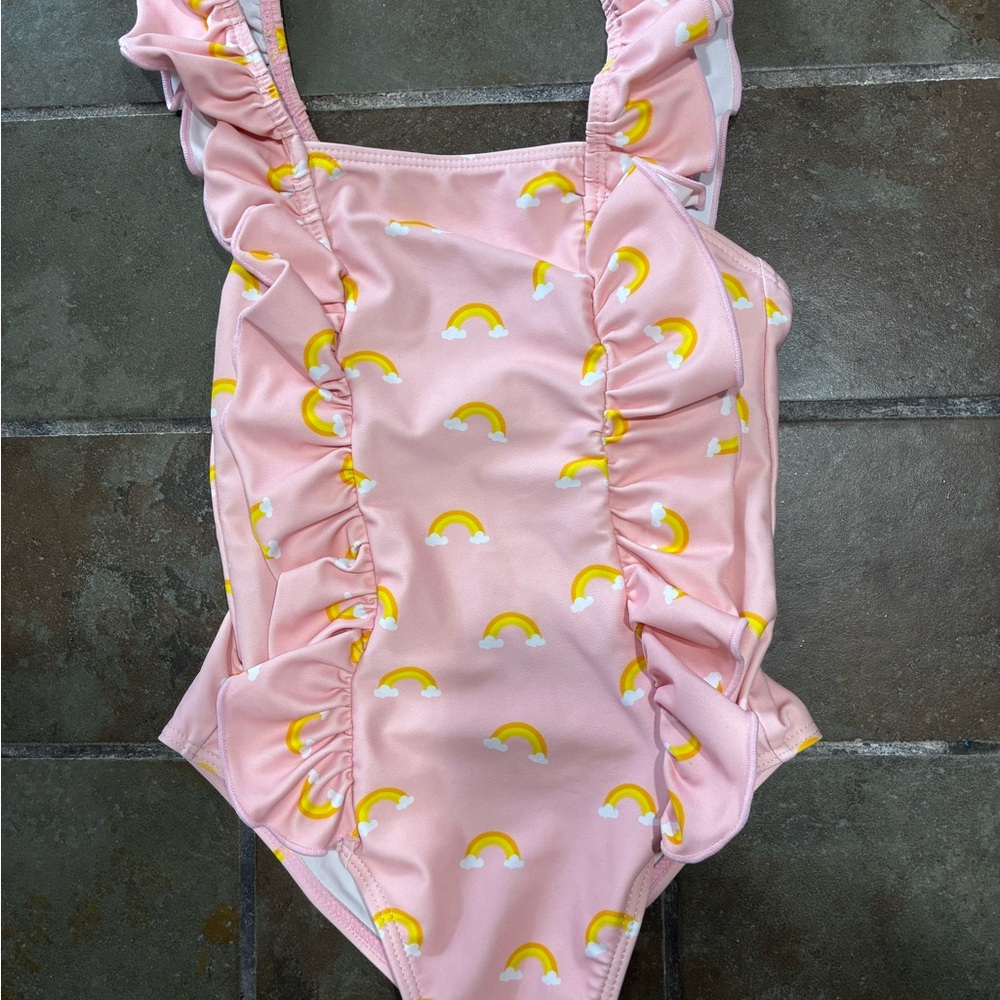 Kids Pink Rainbow One-Piece Swimsuit with Ruffle Straps